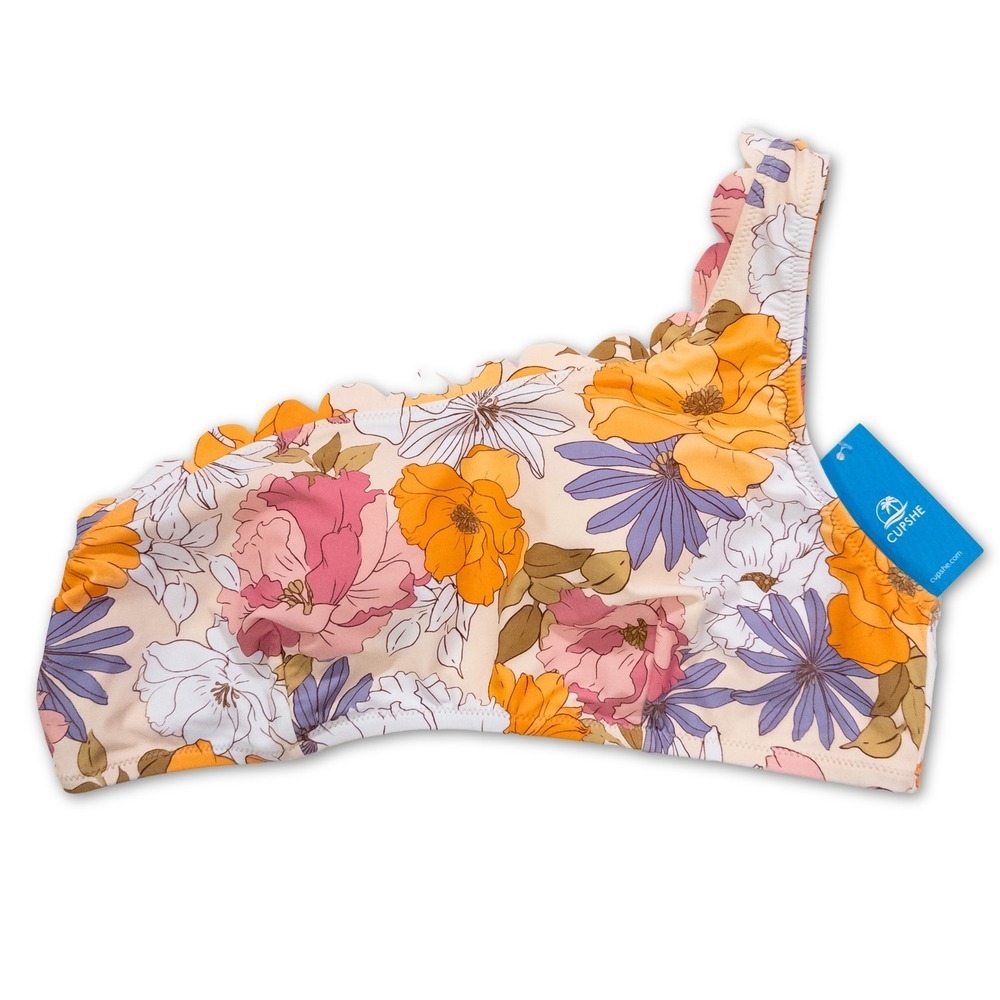 NWT Cupshe Floral Bikini Top One Shoulder Ruffle Trim Swimwear Beach‎ Summer NEW